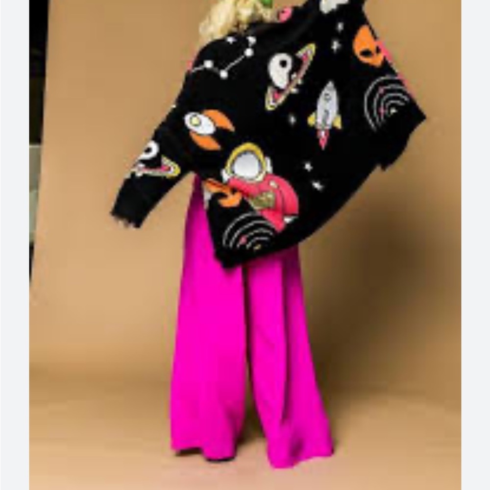 Black Space-Themed Sweater with Pink Pants